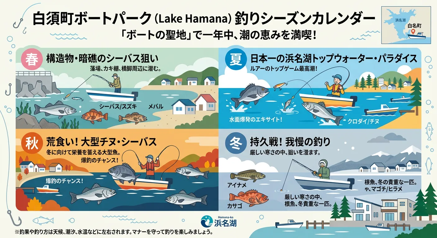 白洲エリアのシーズン別攻略ガイド